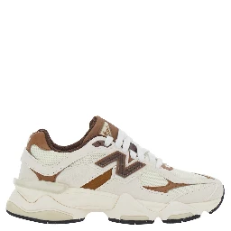 9060 Brown Low Top Sneakers with Side Logo Patch and Perforated Design in Leather and Fabric, Unisex