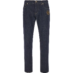 blue Slim Jeans with embroidered logo on the front in denim for Men