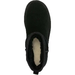 W CLASSIC ULTRA MINI PLATFORM Black Ankle Boot with Round Toe and Rubber Platform in Leather for Women