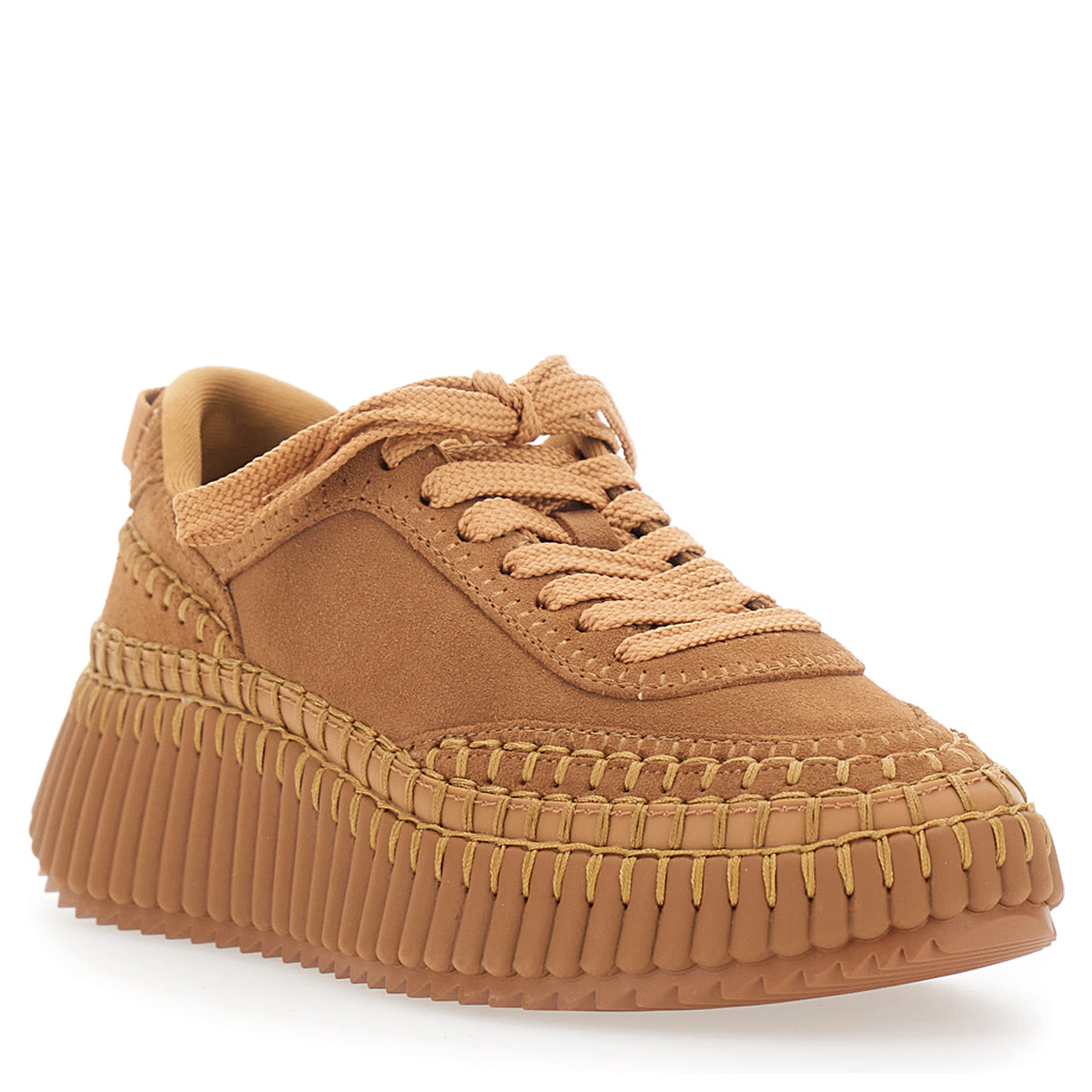 Nama Beige Sneakers with High Platform and Logo Patch on the Tongue in Suede for Women