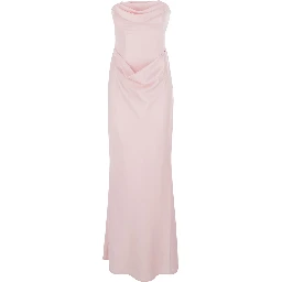 Pink Long sleeveless dress with draping in Tech Fabric for woman