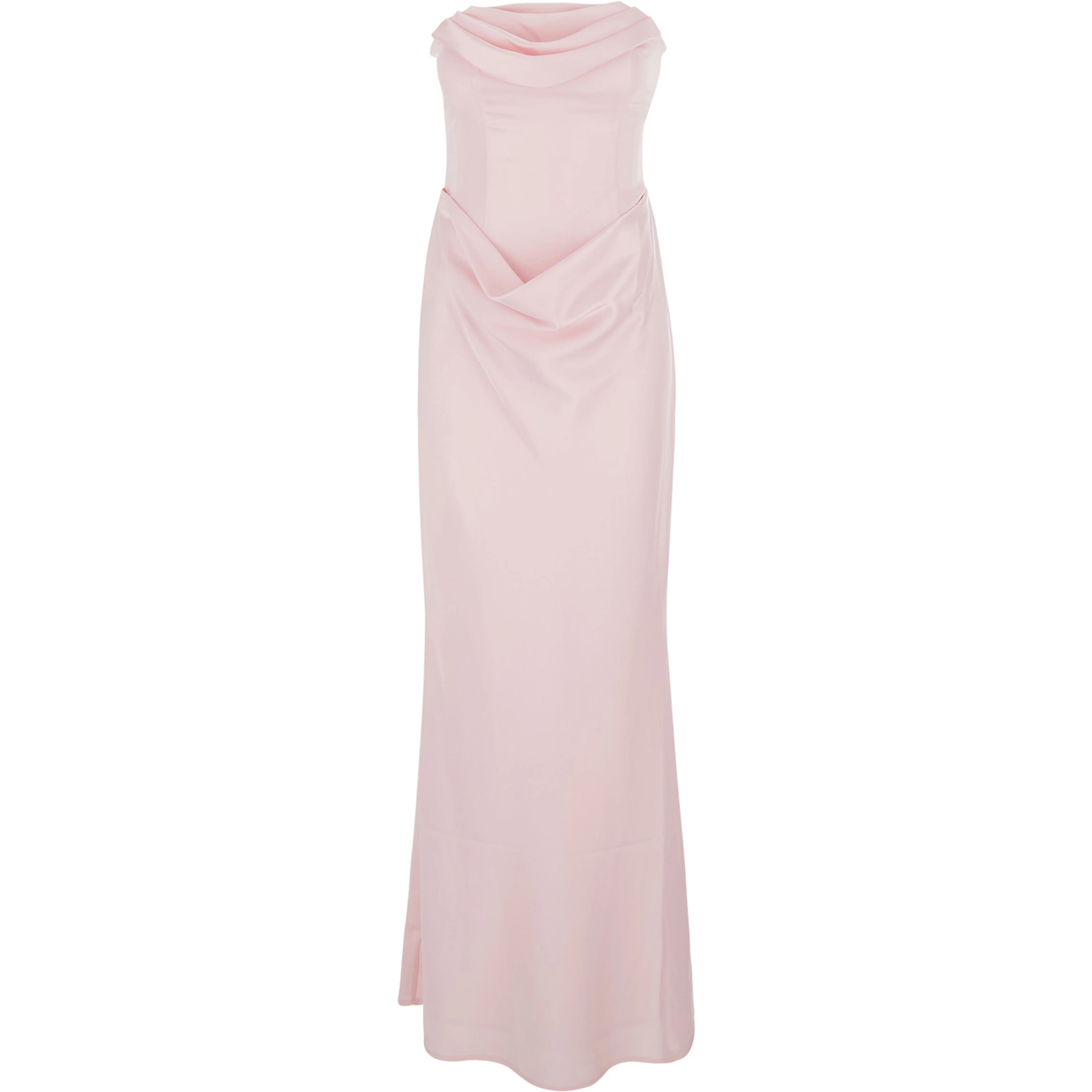 Pink Long sleeveless dress with draping in Tech Fabric for woman