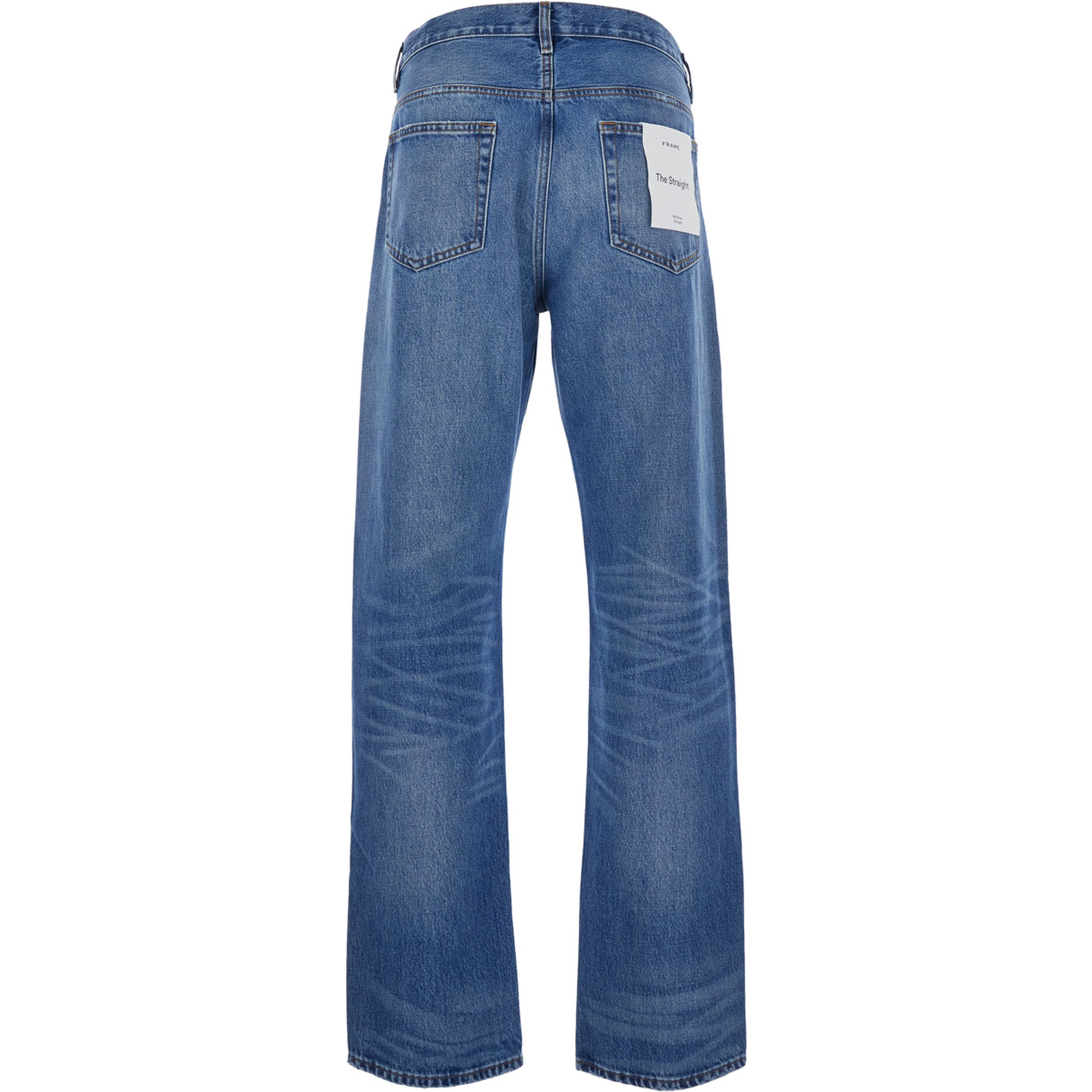 Blue Straight Jeans with Belt Loops in Denim for Men