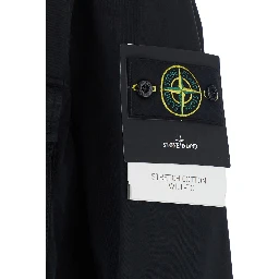 black Jacket with fixed hood and logo patch on the sleeve in cotton twill men