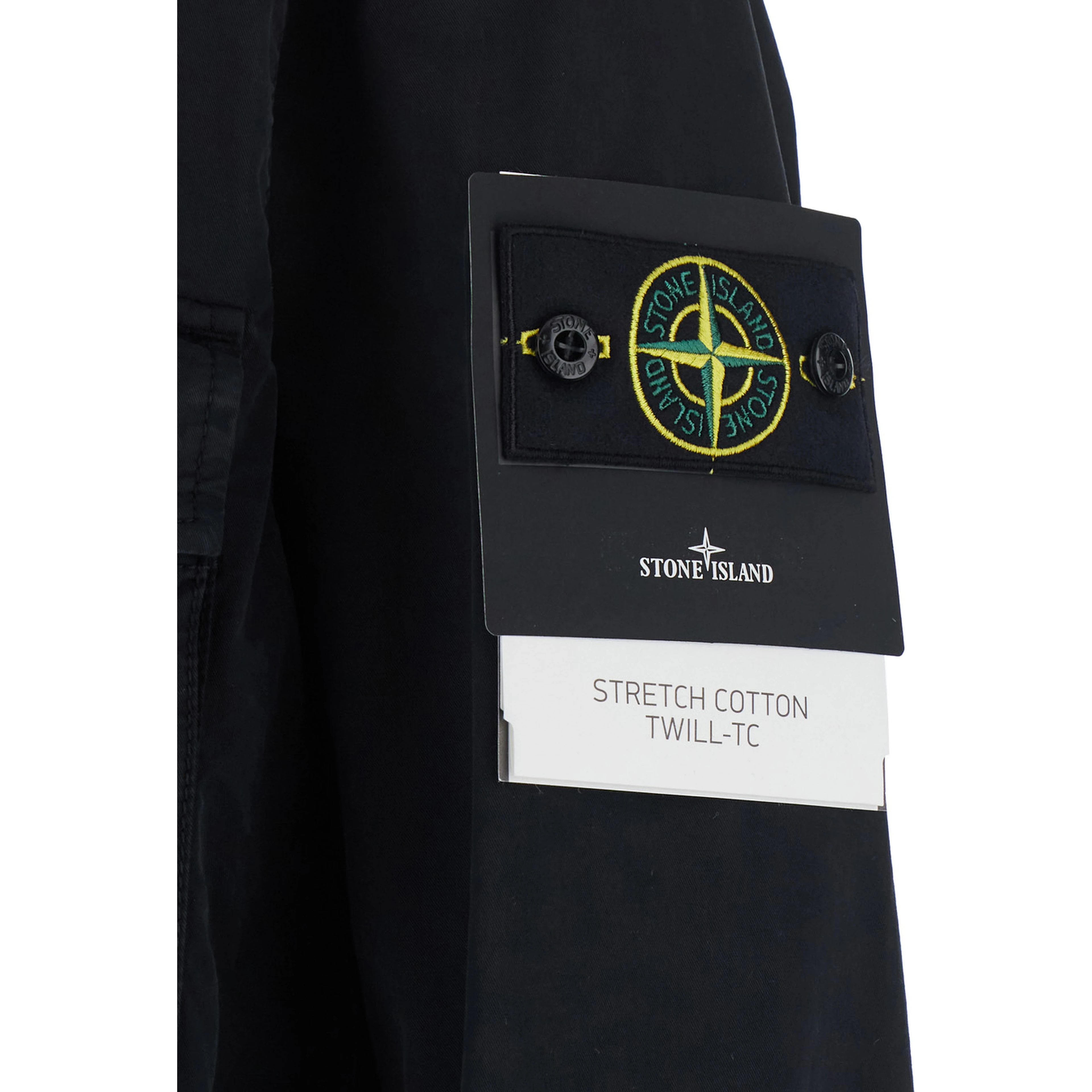 black Jacket with fixed hood and logo patch on the sleeve in cotton twill men