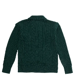 green Sweater with polo collar and embroidered logo on the front in cotton and wool boy