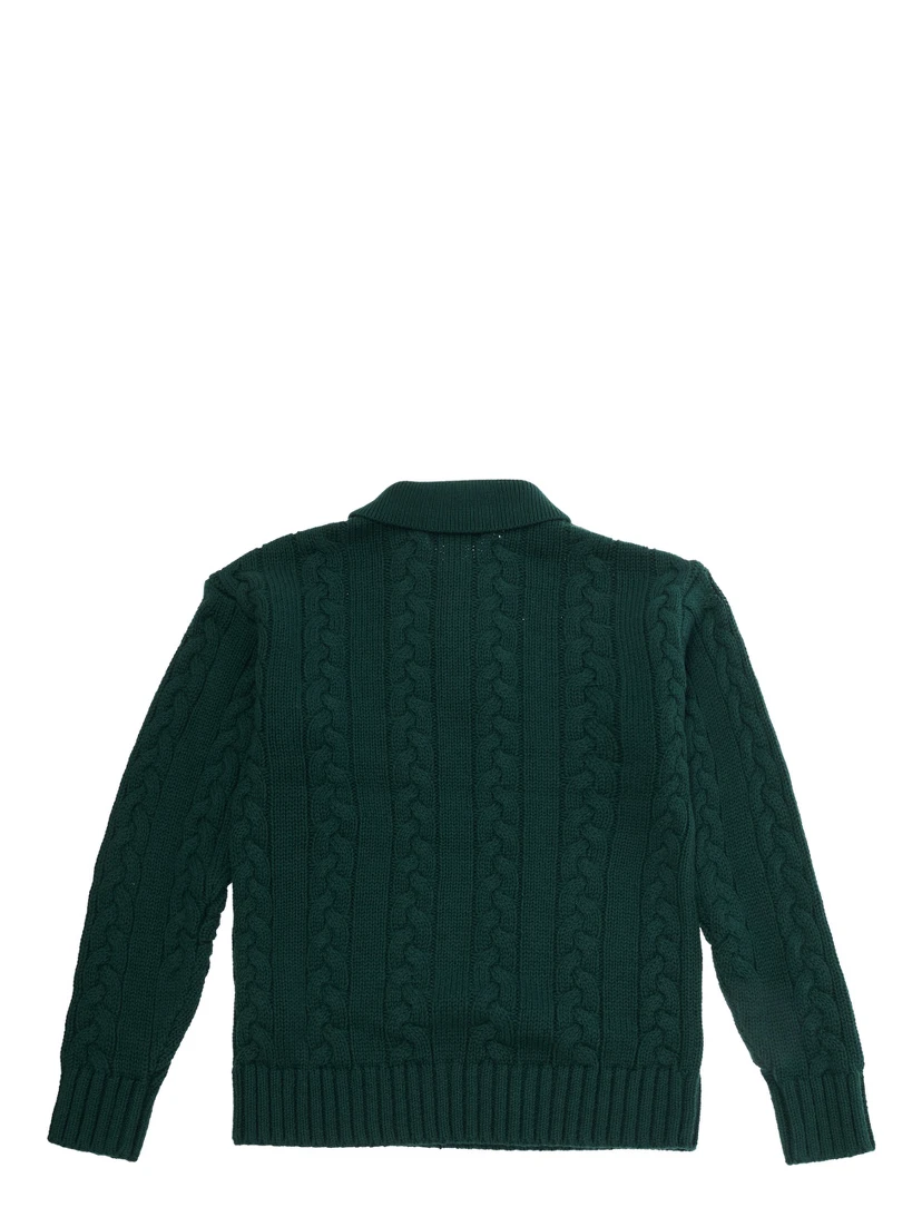 green Sweater with polo collar and embroidered logo on the front in cotton and wool boy