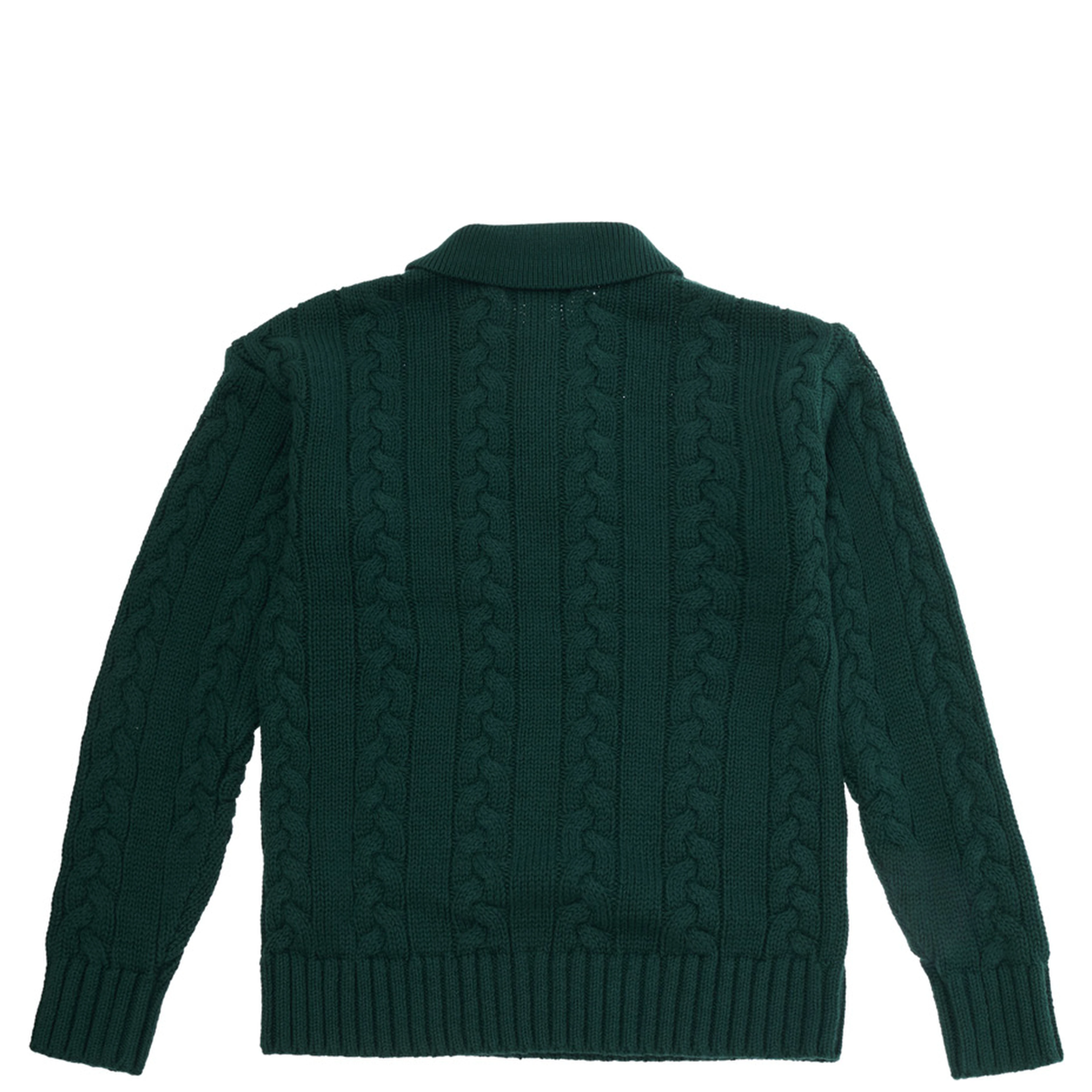 green Sweater with polo collar and embroidered logo on the front in cotton and wool boy