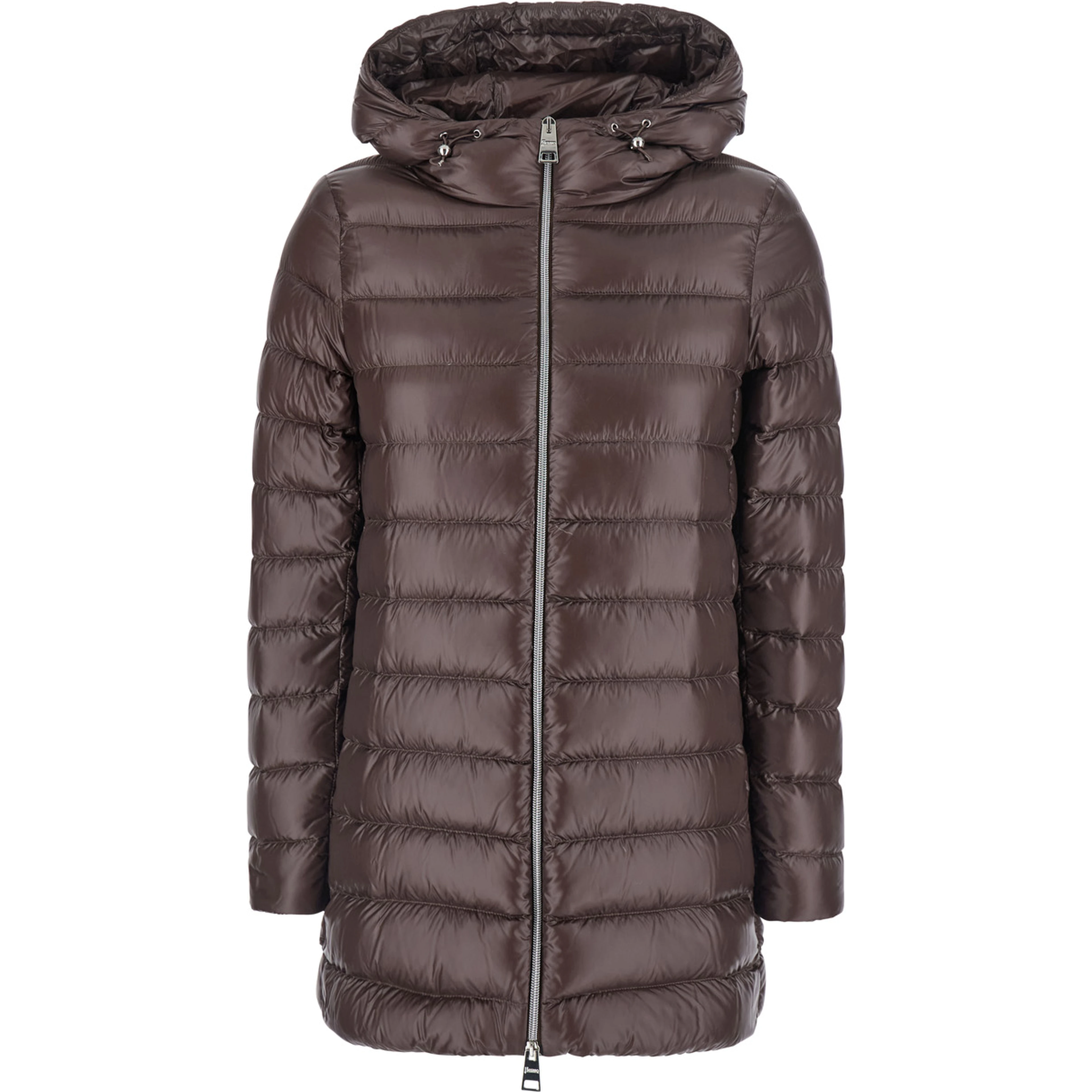 brown Down jacket with fixed hood and zip pockets in Tech Fabric woman