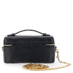 Charlie Black vanity case with Adjustable and Removable Shoulder Strap and Logo Plate on the Front in Quilted Leather for Women