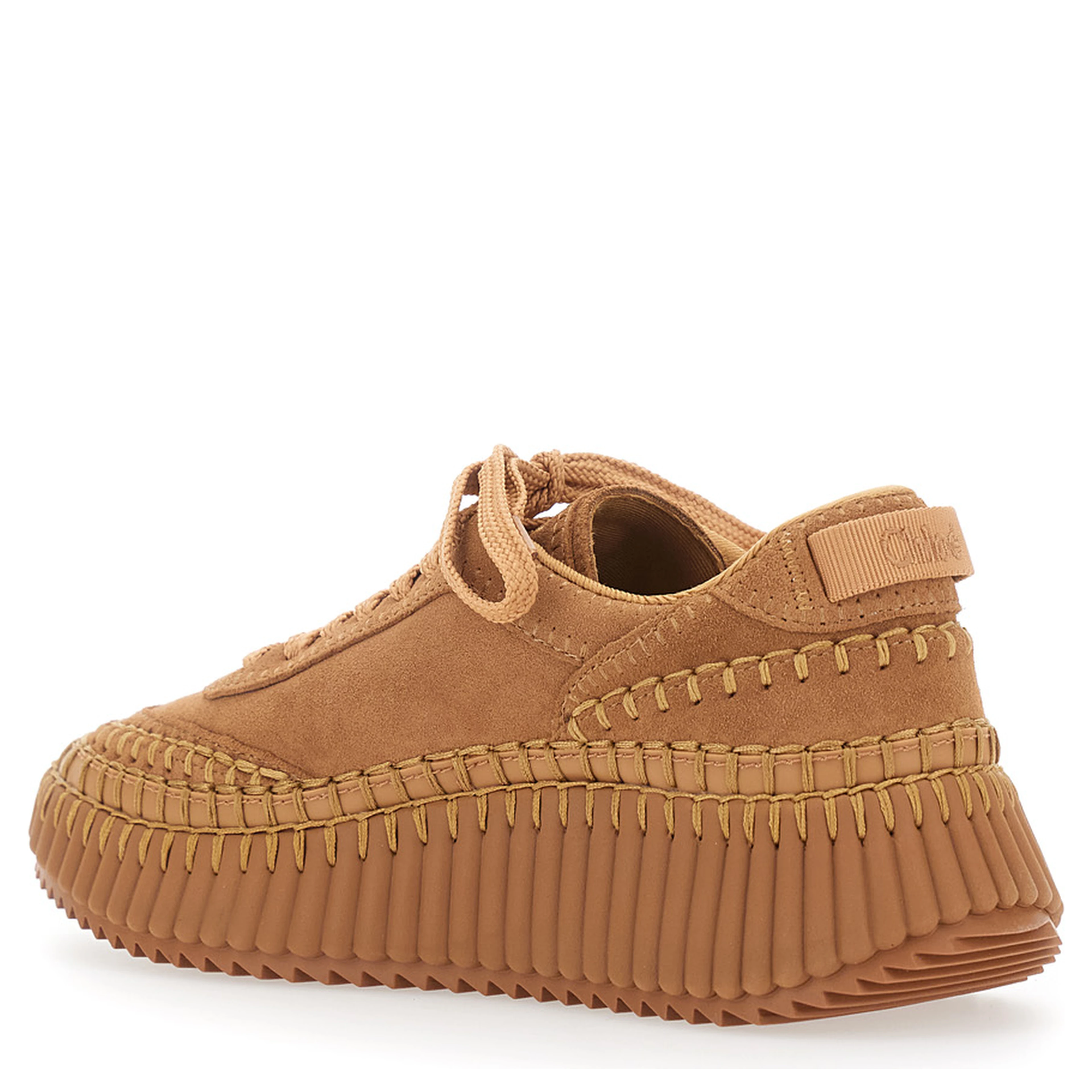 Nama Beige Sneakers with High Platform and Logo Patch on the Tongue in Suede for Women
