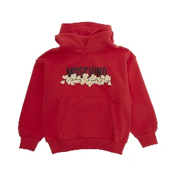 Red hoodie with logo lettering on the front in cotton boy