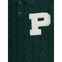 green Sweater with polo collar and embroidered logo on the front in cotton and wool boy
