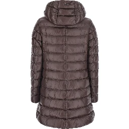 brown Down jacket with fixed hood and zip pockets in Tech Fabric woman