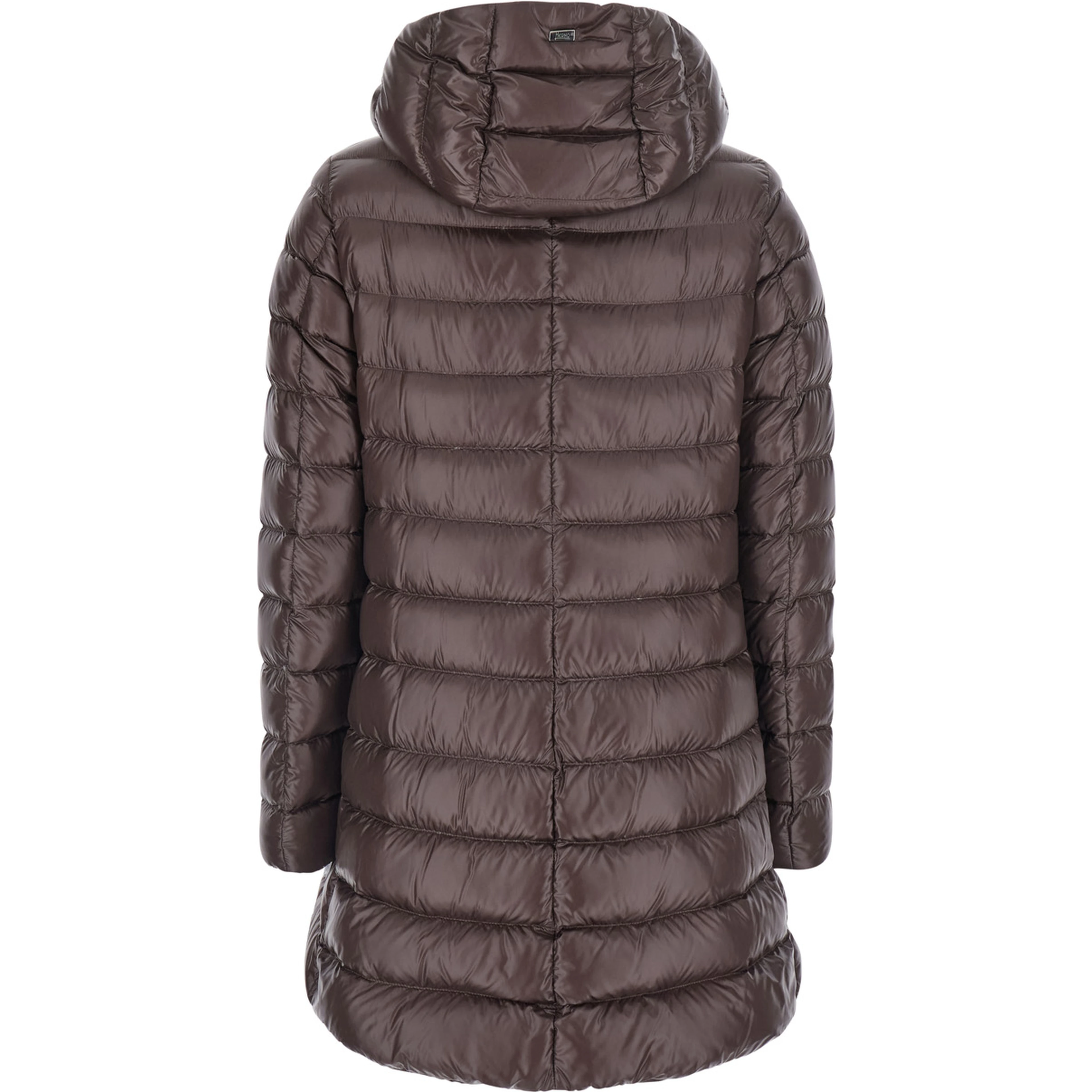 brown Down jacket with fixed hood and zip pockets in Tech Fabric woman