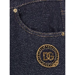 blue Slim Jeans with embroidered logo on the front in denim for Men
