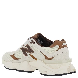 9060 Brown Low Top Sneakers with Side Logo Patch and Perforated Design in Leather and Fabric, Unisex