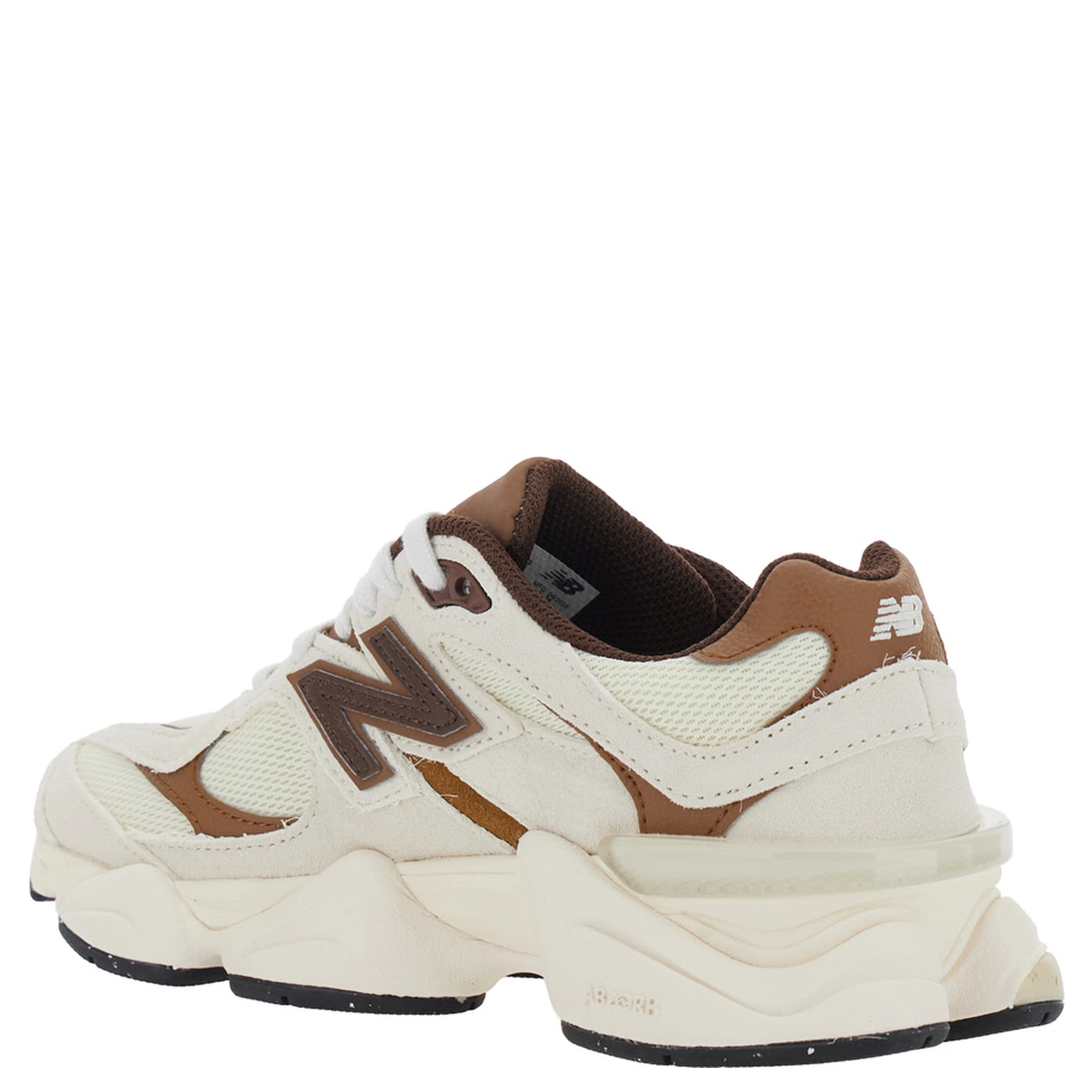 9060 Brown Low Top Sneakers with Side Logo Patch and Perforated Design in Leather and Fabric, Unisex
