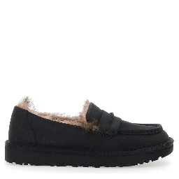 Ellis Black Loafers with rounded toe and embossed logo on the side in leather for women
