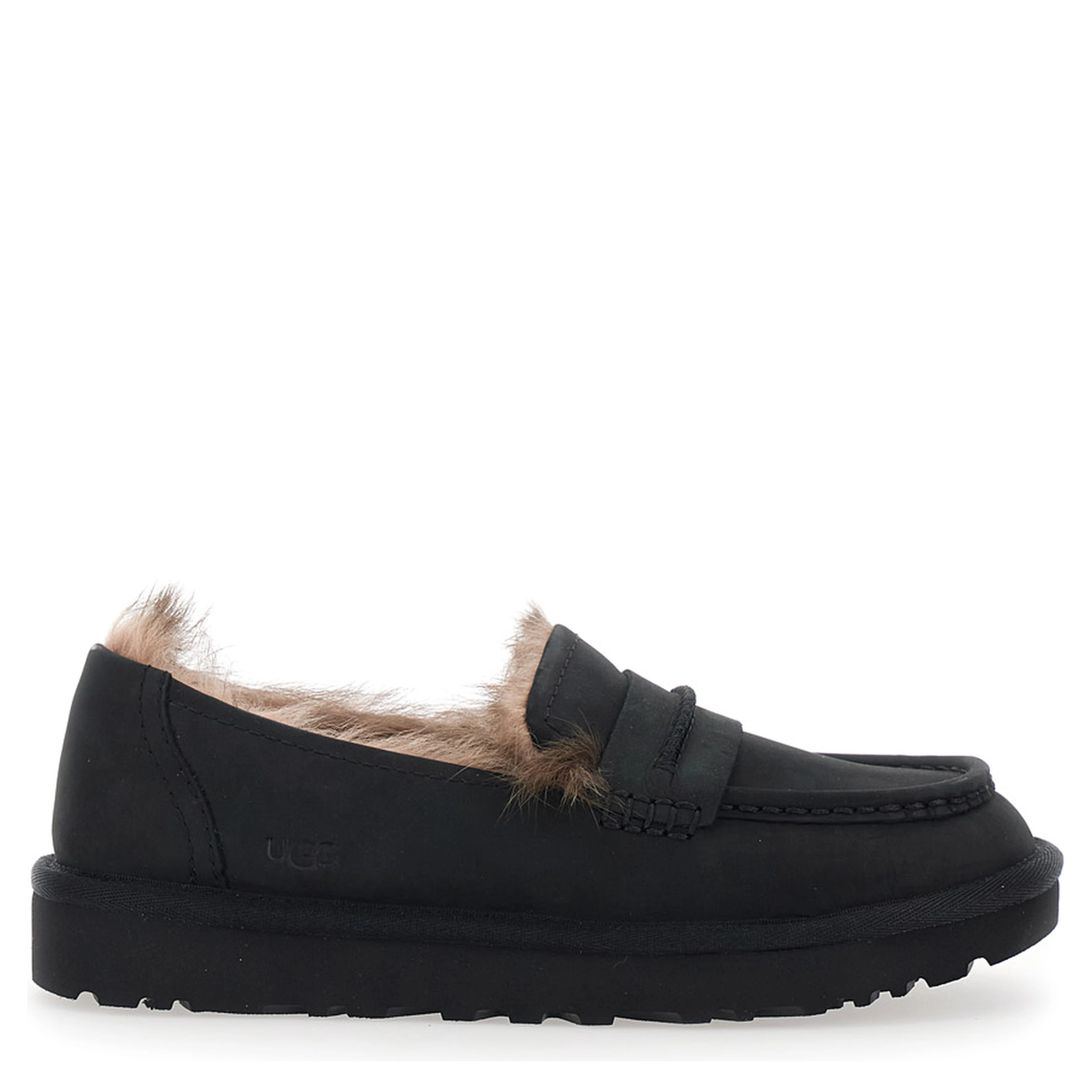Ellis Black Loafers with rounded toe and embossed logo on the side in leather for women