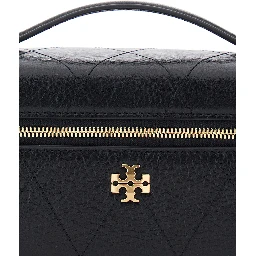 Charlie Black vanity case with Adjustable and Removable Shoulder Strap and Logo Plate on the Front in Quilted Leather for Women
