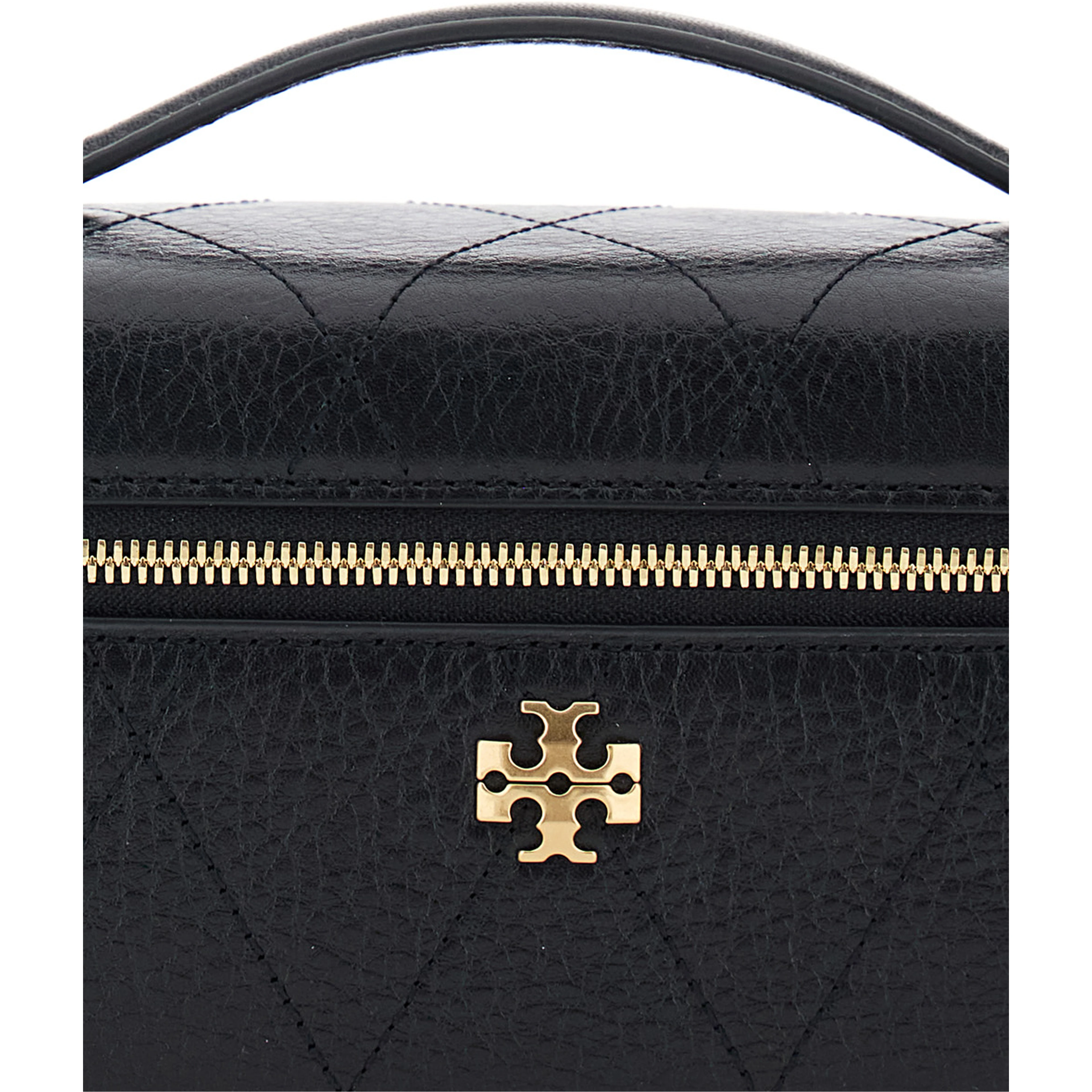 Charlie Black vanity case with Adjustable and Removable Shoulder Strap and Logo Plate on the Front in Quilted Leather for Women