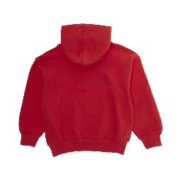 Red hoodie with logo lettering on the front in cotton boy