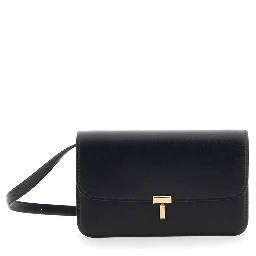 black Crossbody bag with T-lock closure in leather for women