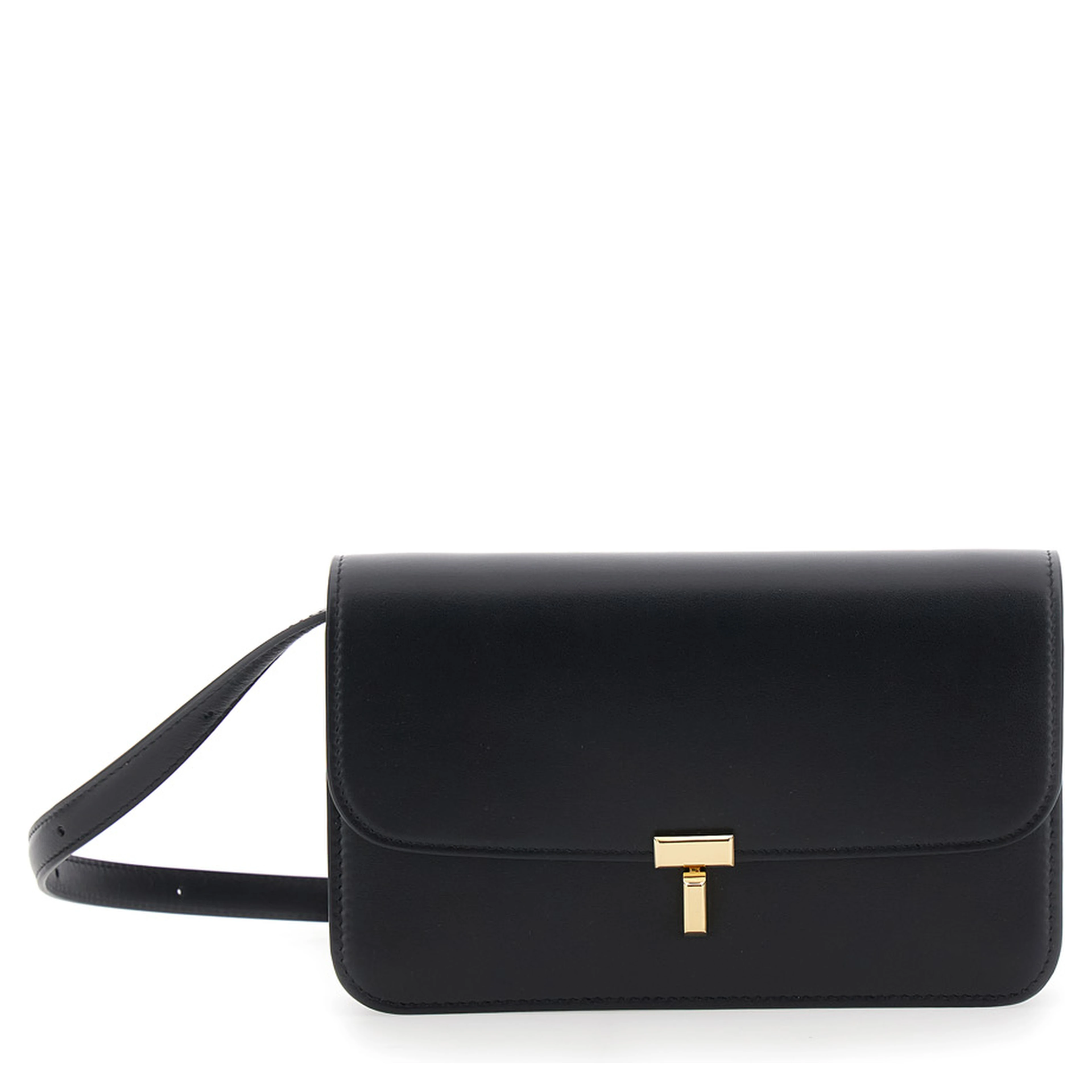 black Crossbody bag with T-lock closure in leather for women