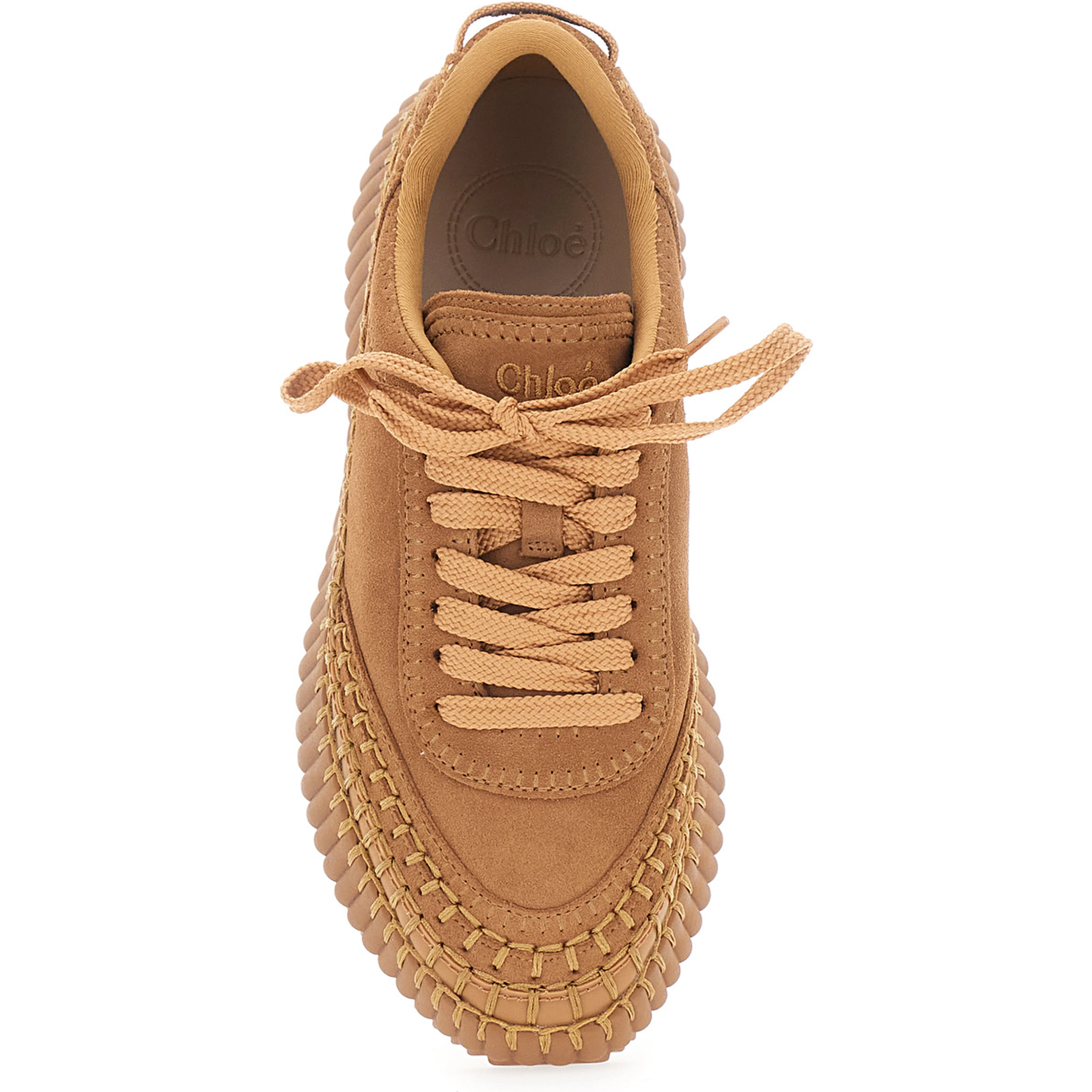 Nama Beige Sneakers with High Platform and Logo Patch on the Tongue in Suede for Women