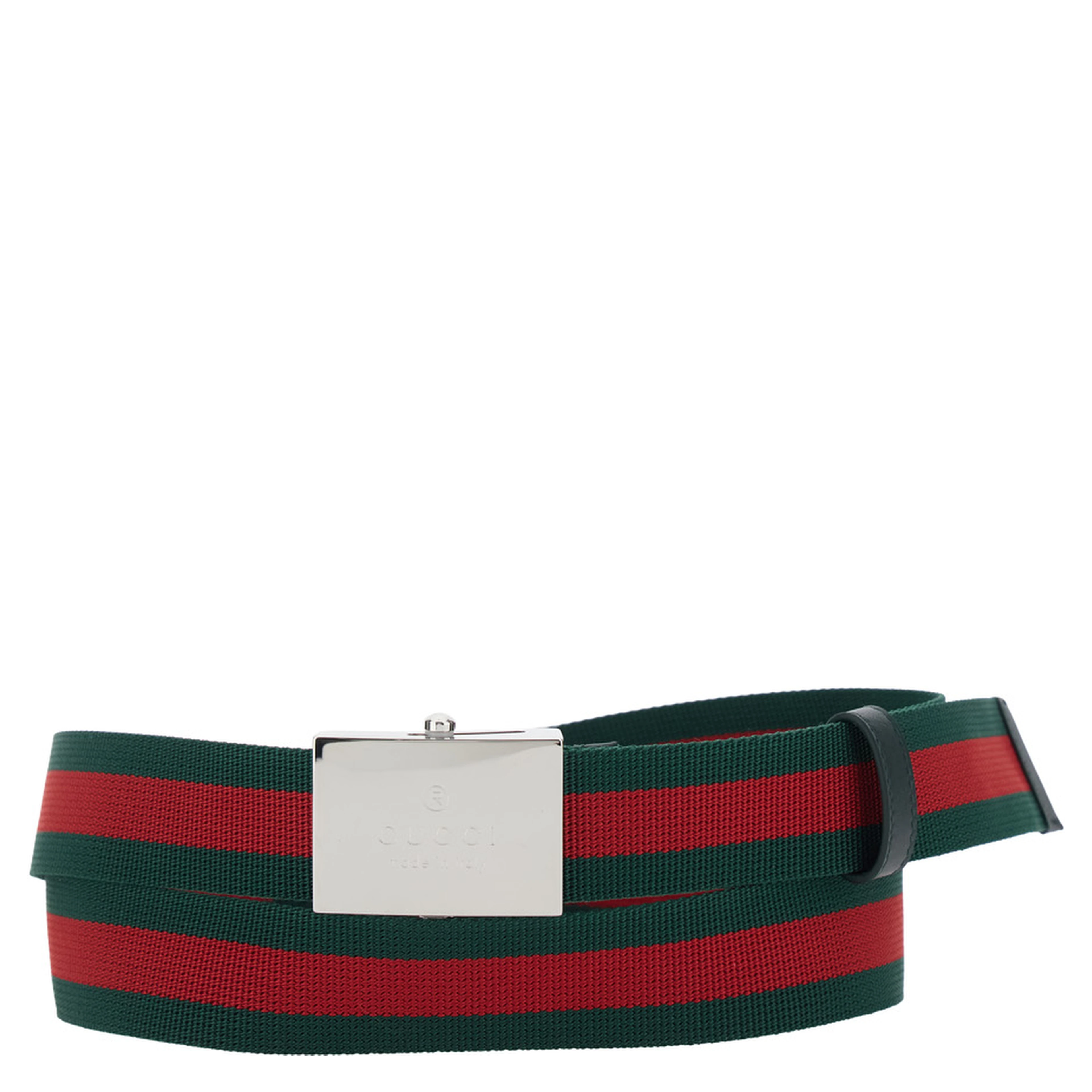 Green Belt with Web Motif and Logo Plaque on the Front in Web Canvas for Men