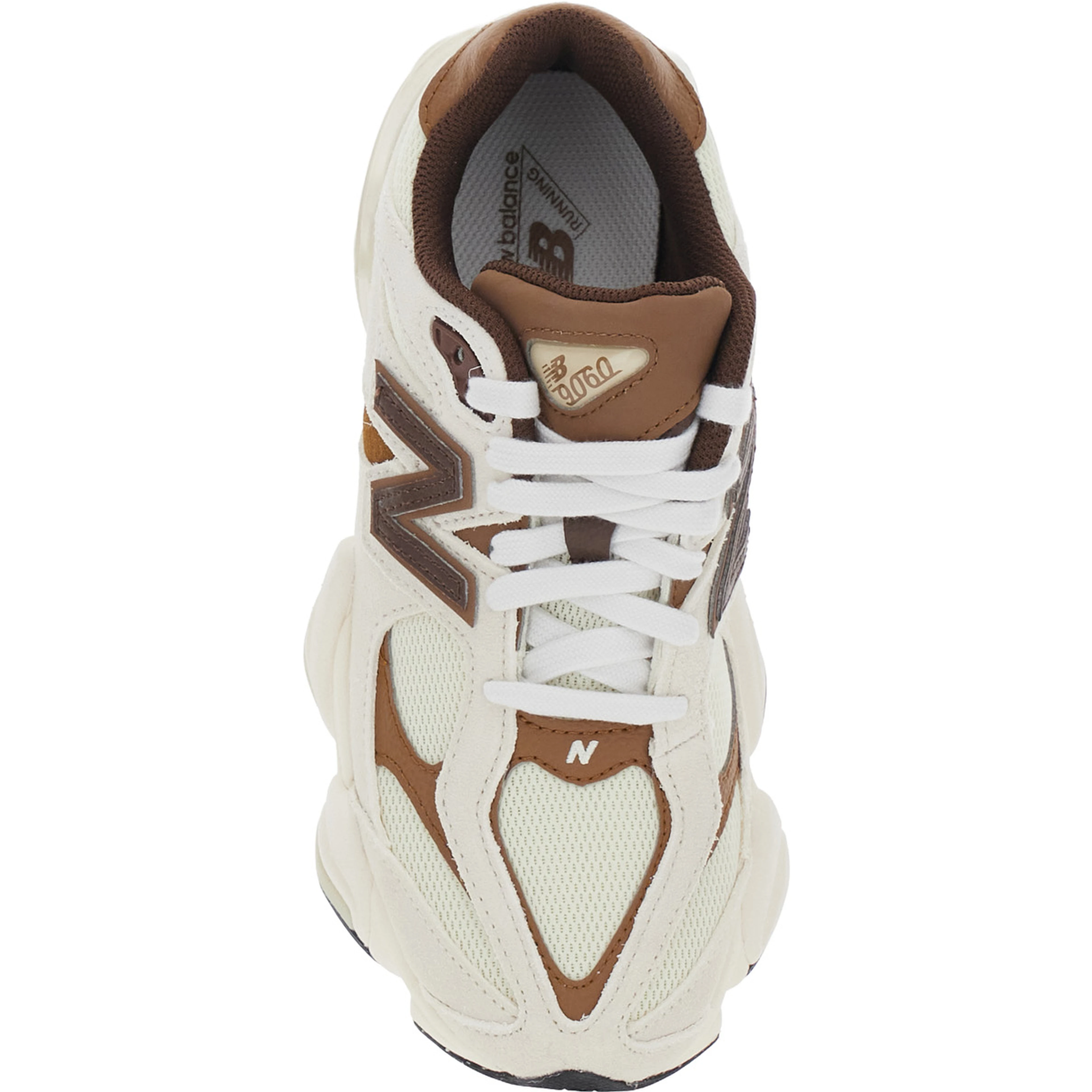 9060 Brown Low Top Sneakers with Side Logo Patch and Perforated Design in Leather and Fabric, Unisex