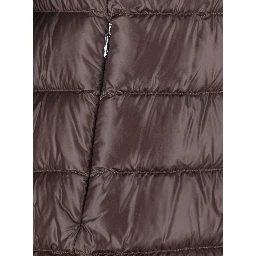 brown Down jacket with fixed hood and zip pockets in Tech Fabric woman