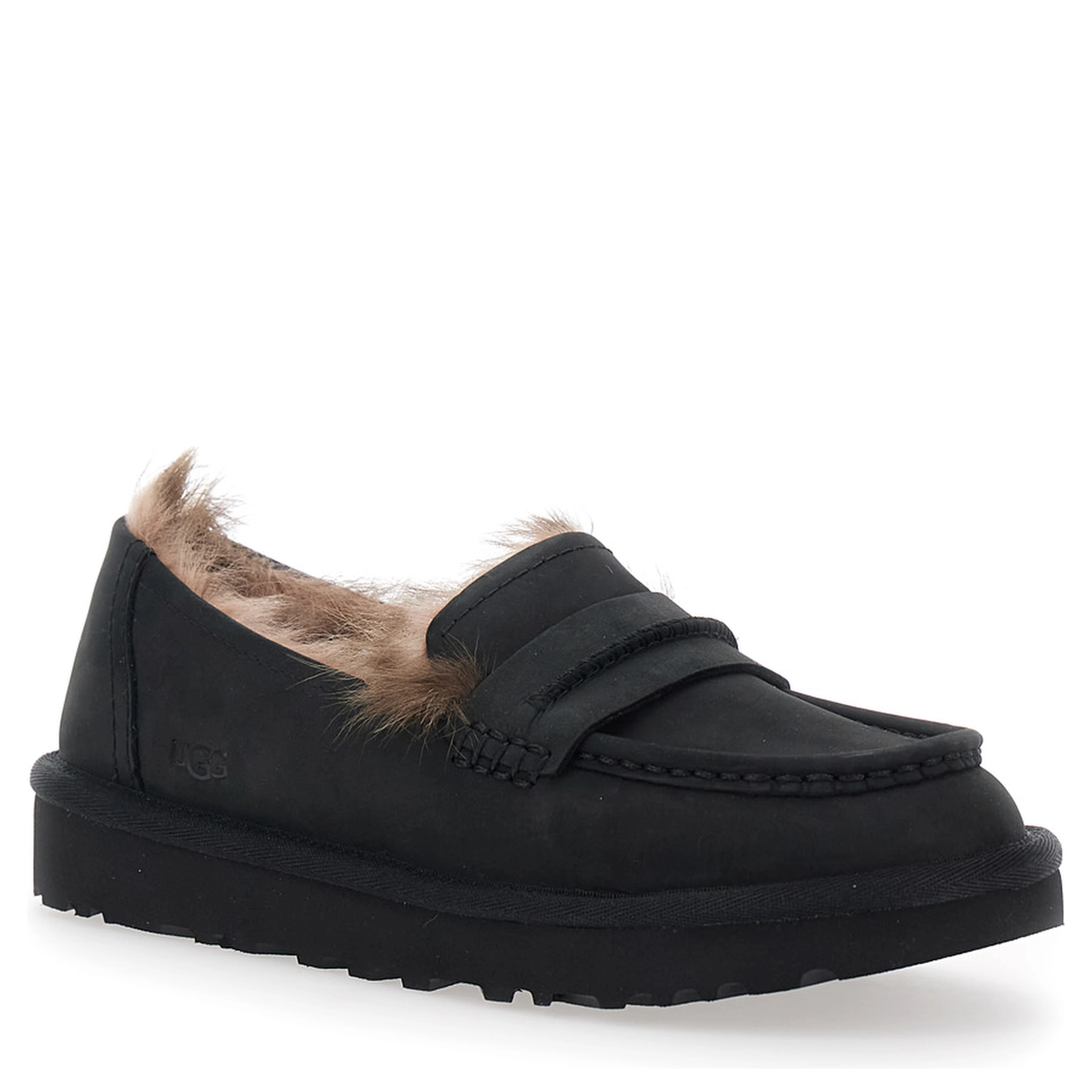 Ellis Black Loafers with rounded toe and embossed logo on the side in leather for women