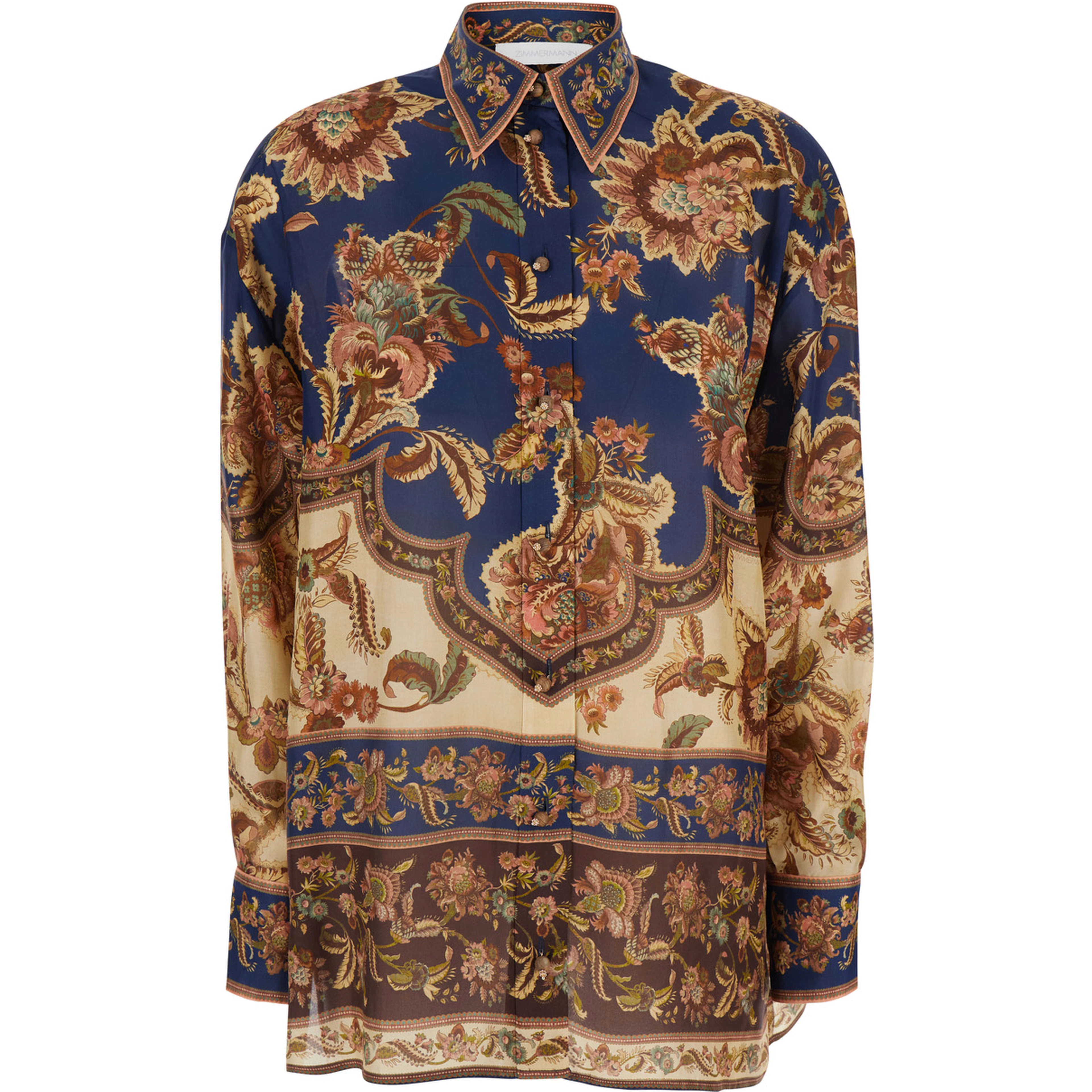 Aster Multicolor Shirt with Classic Collar and All-Over Print in Silk for Women