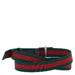 Green Belt with Web Motif and Logo Plaque on the Front in Web Canvas for Men