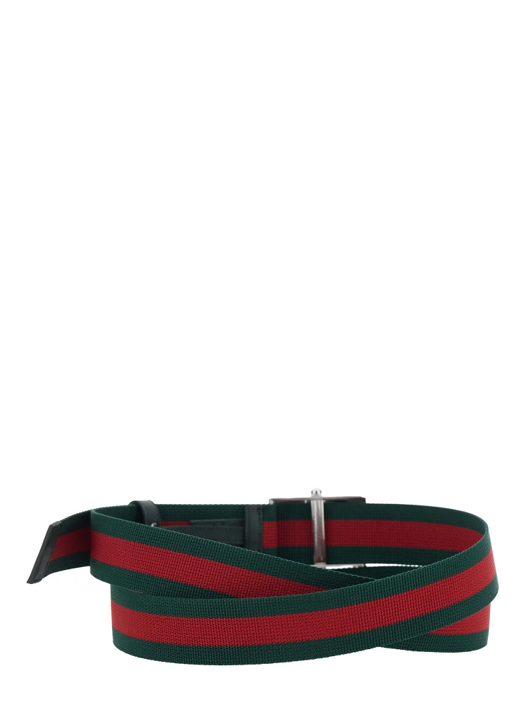 Green Belt with Web Motif and Logo Plaque on the Front in Web Canvas for Men alternative