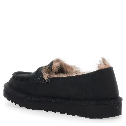 Ellis Black Loafers with rounded toe and embossed logo on the side in leather for women