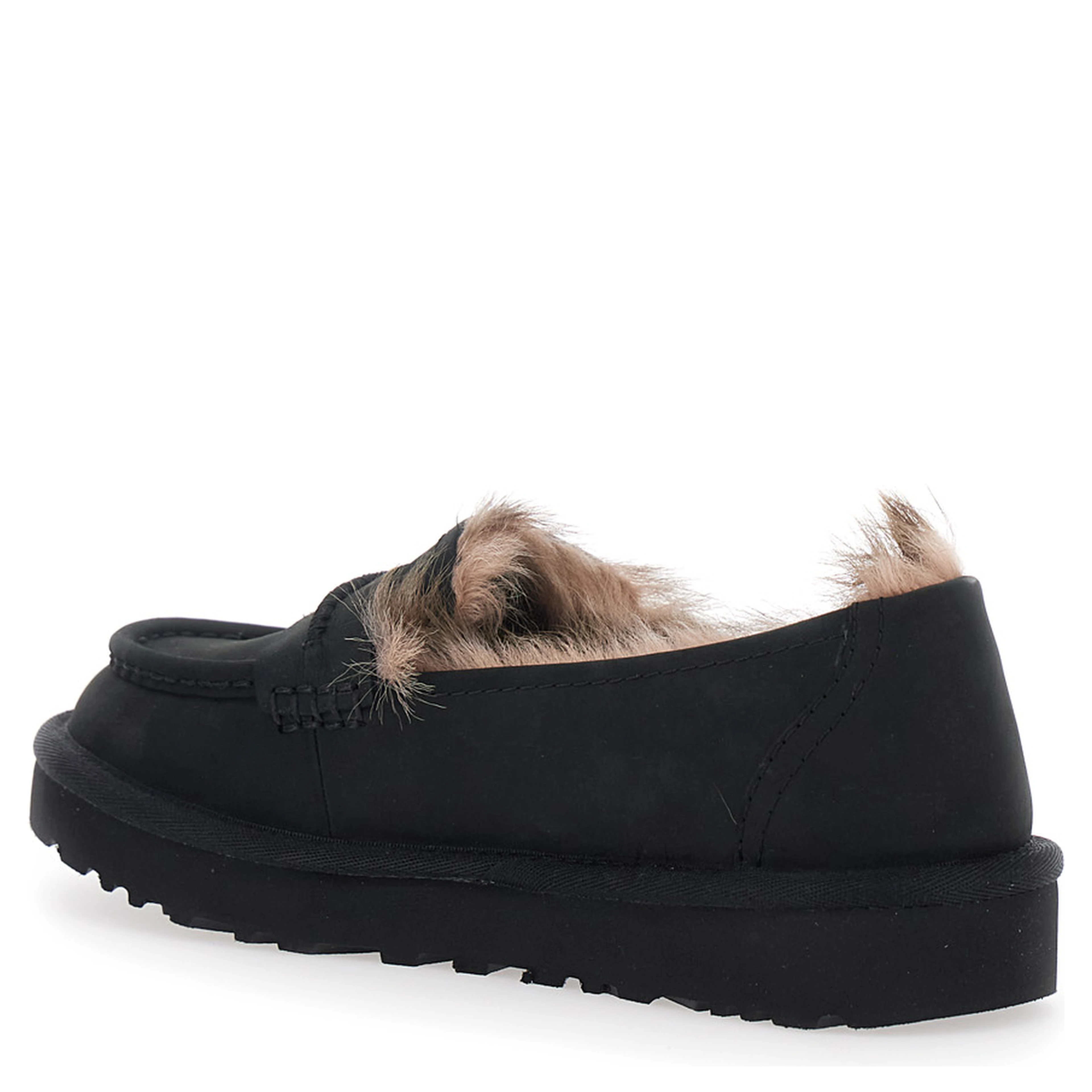 Ellis Black Loafers with rounded toe and embossed logo on the side in leather for women