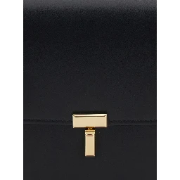 black Crossbody bag with T-lock closure in leather for women