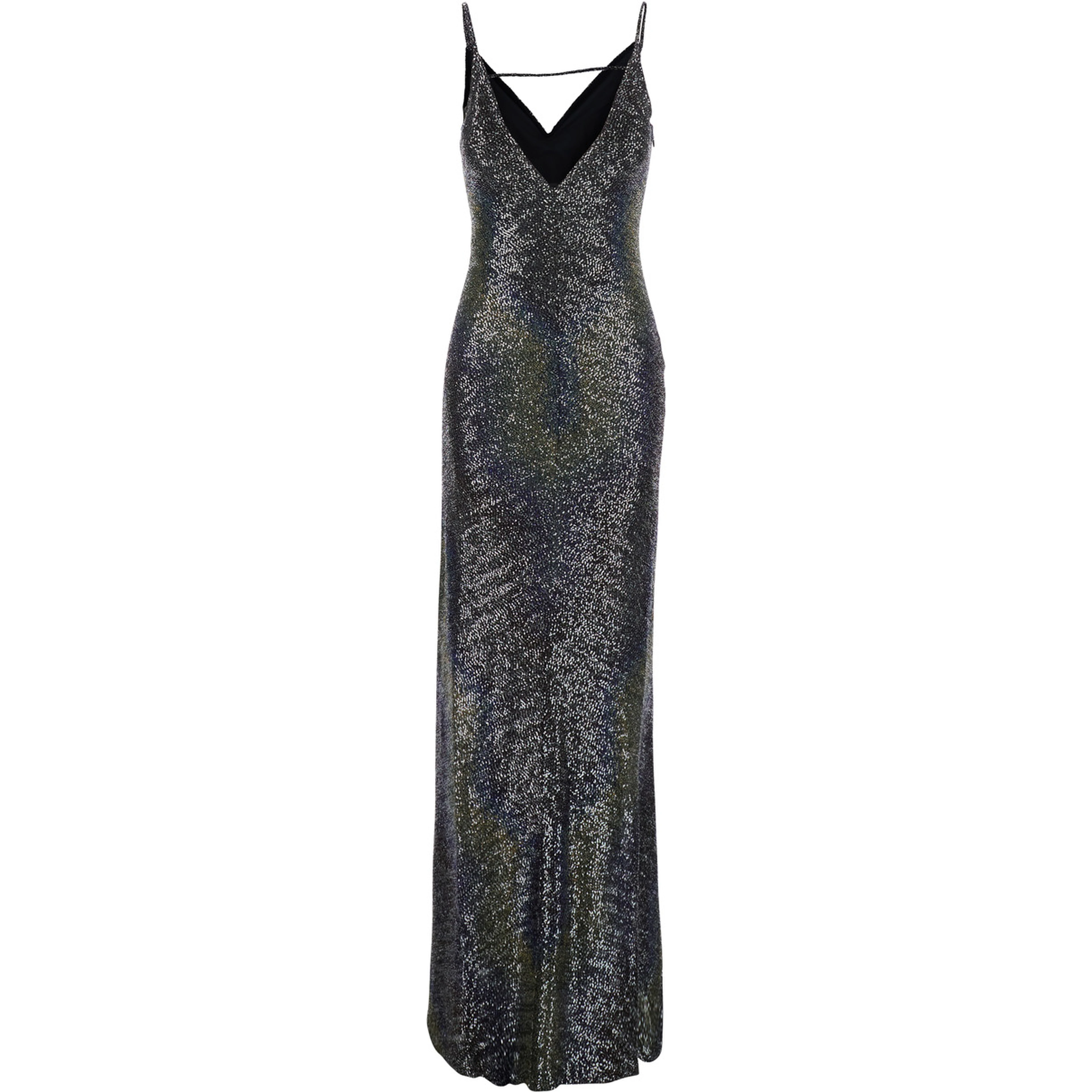Multicolor Long Sleeveless Dress with V-Neck and All-Over Sequins in Blend Viscose Women