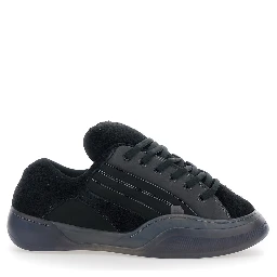 Quad Vamp Black Sneakers with Logo lettering in suede for men