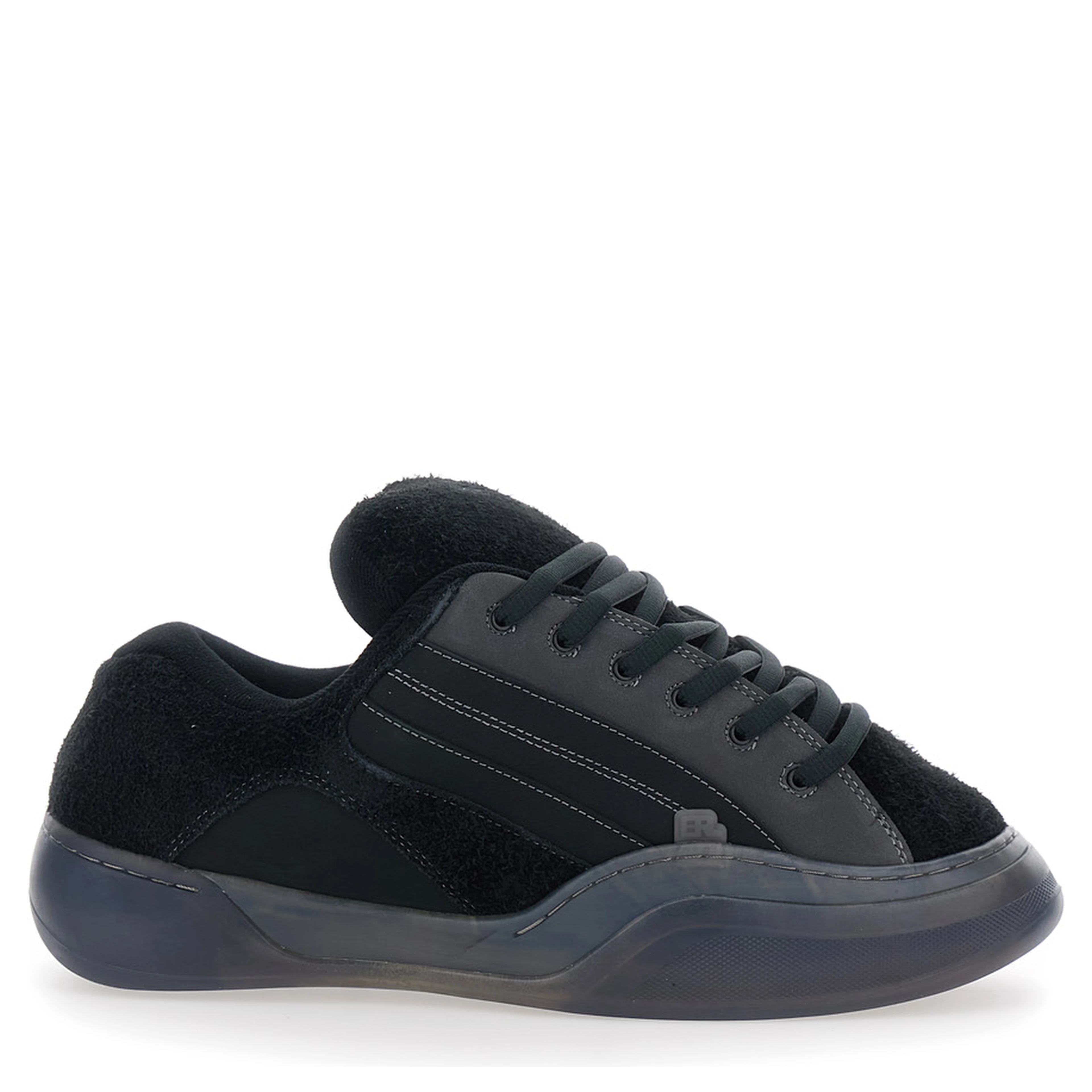 Quad Vamp Black Sneakers with Logo lettering in suede for men