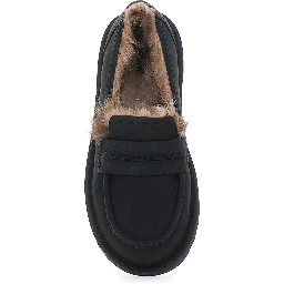 Ellis Black Loafers with rounded toe and embossed logo on the side in leather for women