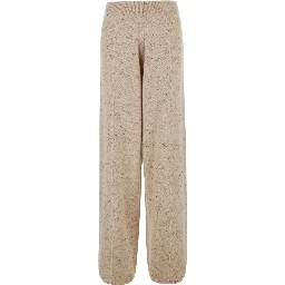 Beige Pants with Wide Leg and Elasticated Waist in Wool Blend for Women