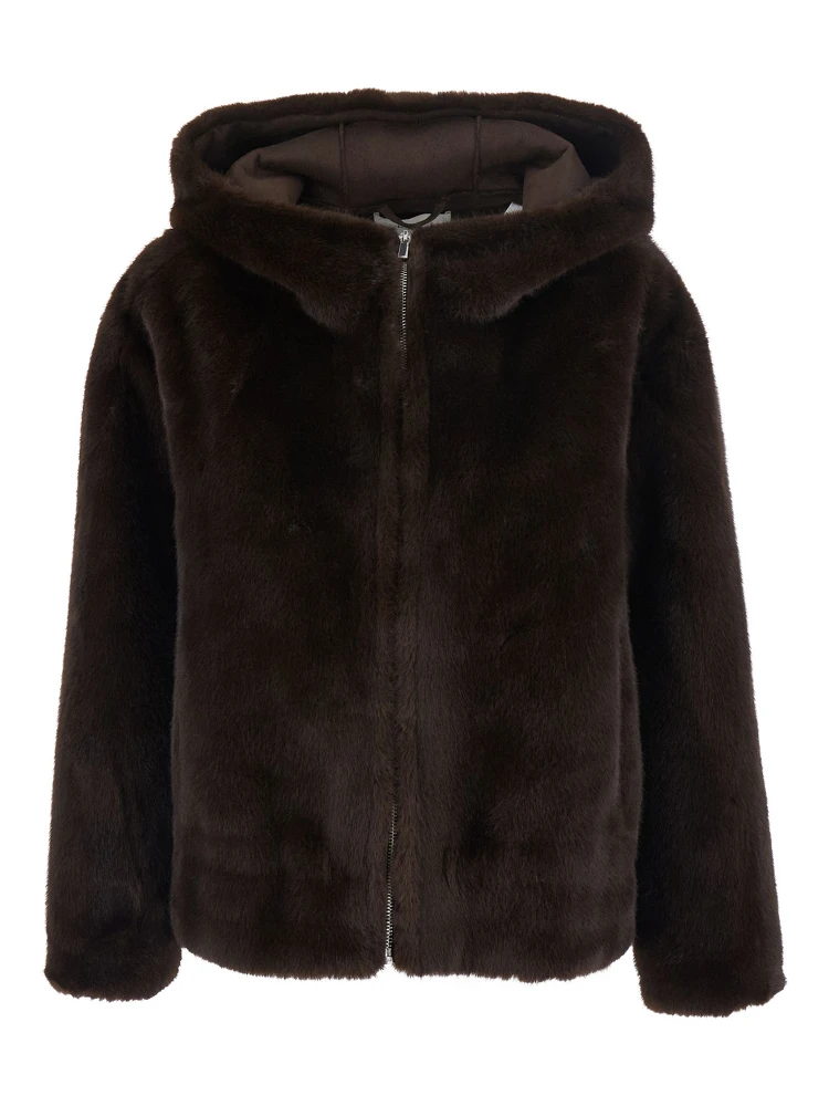 Pandy Coat with Shirt Collar and Brown Pockets for Women