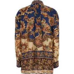 Aster Multicolor Shirt with Classic Collar and All-Over Print in Silk for Women