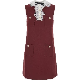 bordeaux Dress mini with lace collar and long sleeves in crepe for women