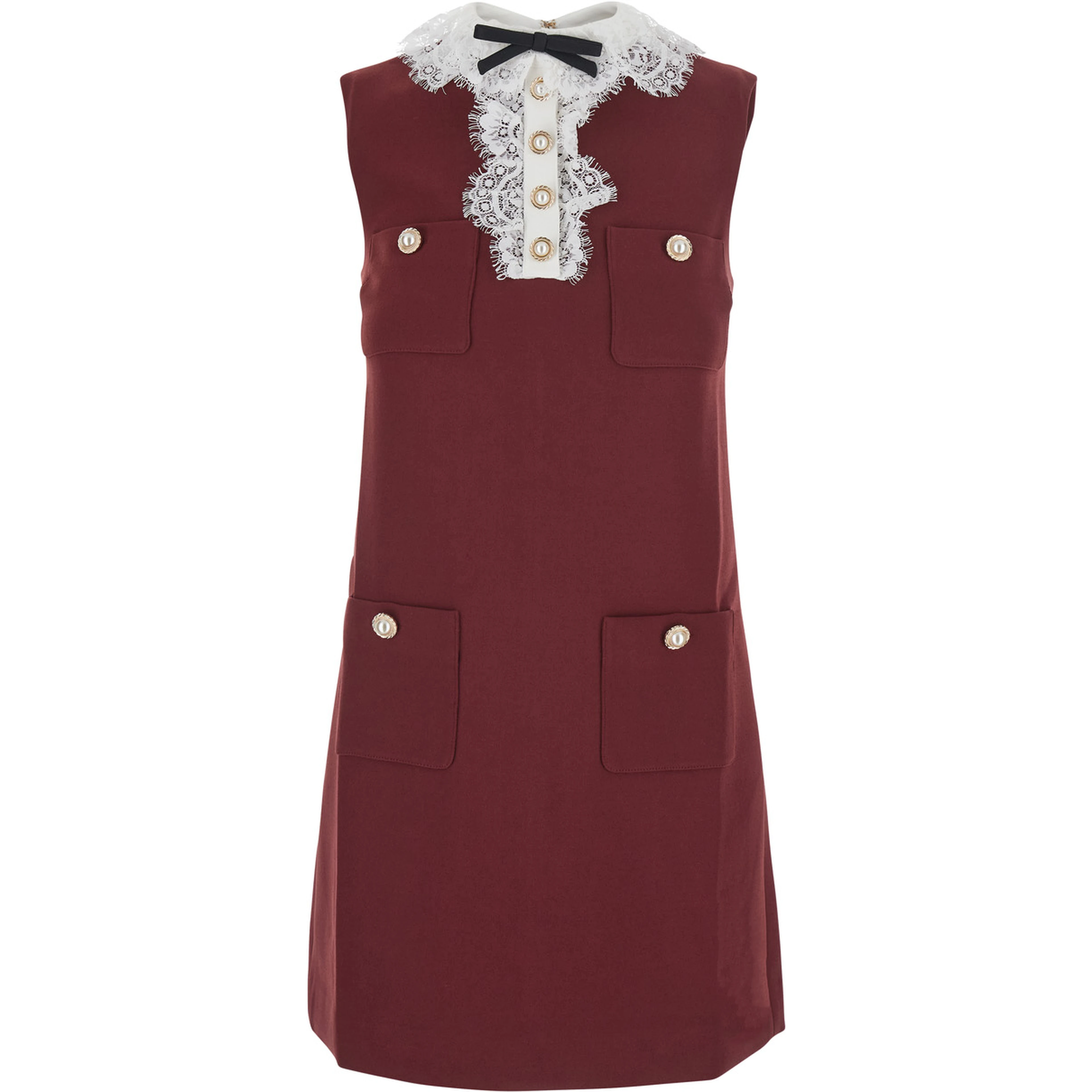 bordeaux Dress mini with lace collar and long sleeves in crepe for women