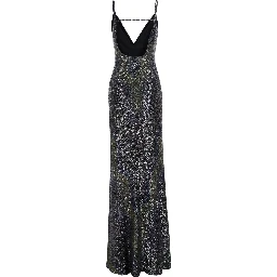 Multicolor Long Sleeveless Dress with V-Neck and All-Over Sequins in Blend Viscose Women